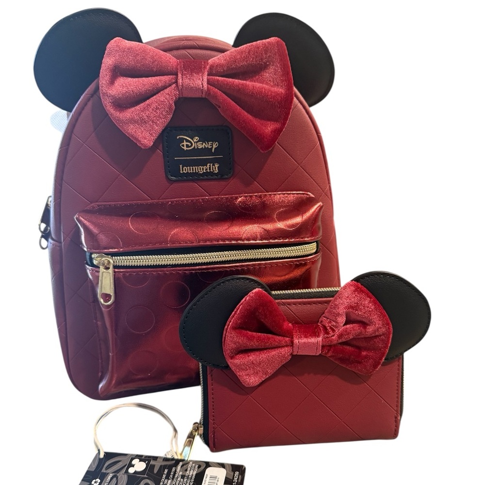 Loungefly Disney Minnie Mouse Burgundy Velvet Bow Bunde